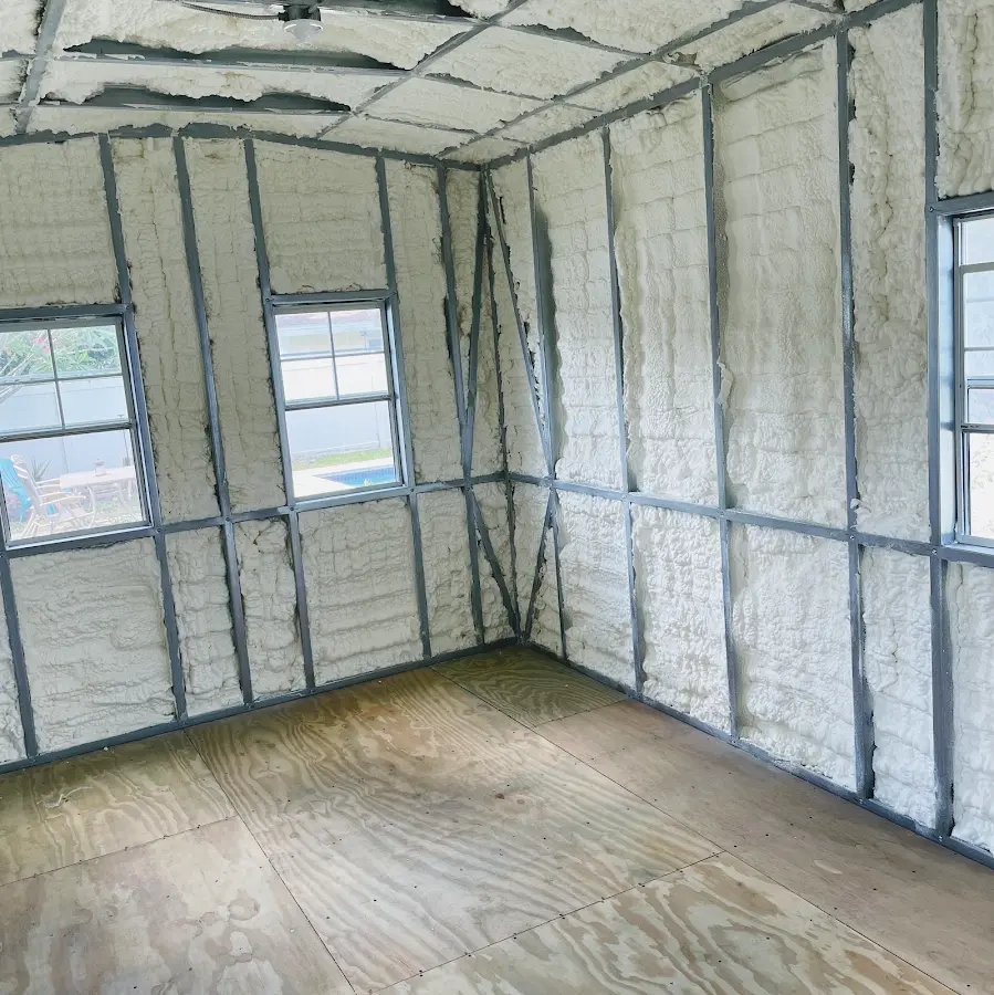 Closed-cell spray foam insulation applied to wall cavities in a residential project in Fruitland Park